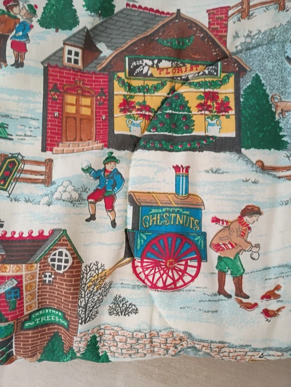 Vintage JC Penney Christmas Village Holiday Winter Fest Quilt Twin Comforter 80s